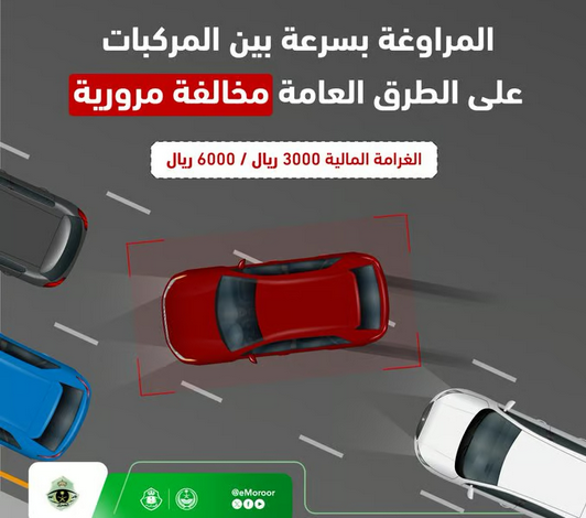 سلوك جسيم يهدد الأرواث.. المرور السعودي يتوعد ممارسي «المراوغة» بغرامات مغلظة.