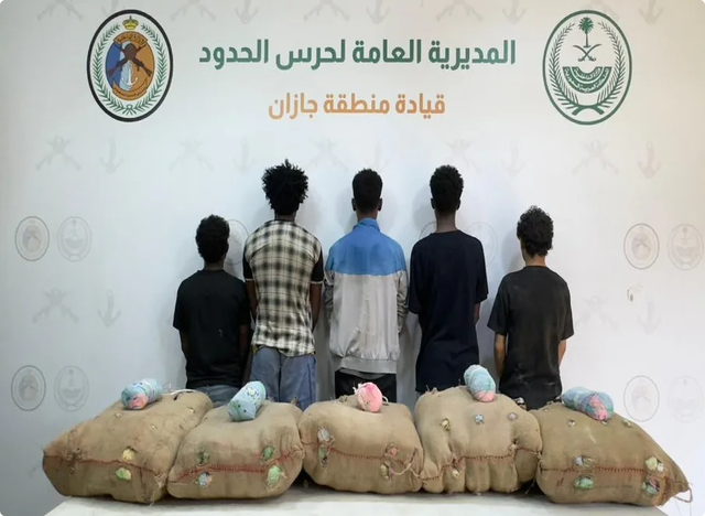 حرس الحدود بجازان يقبض على 5 مخالفين لتهريب 100 كيلوجرام من القات
